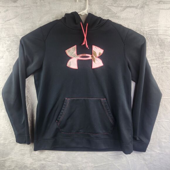 Under Armour Hoodie Womens XL Black Pink Camo Semi Fitted UA Cold Gear - Picture 1 of 7